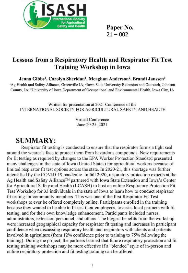 Lessons from a Respiratory Health and Respirator Fit Test Training Workshop in Iowa