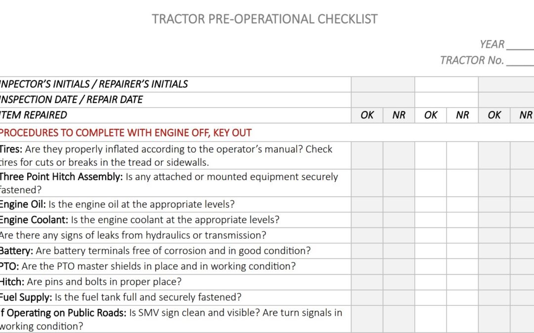Tractor Pre-Operational Checklist (GPCAH)